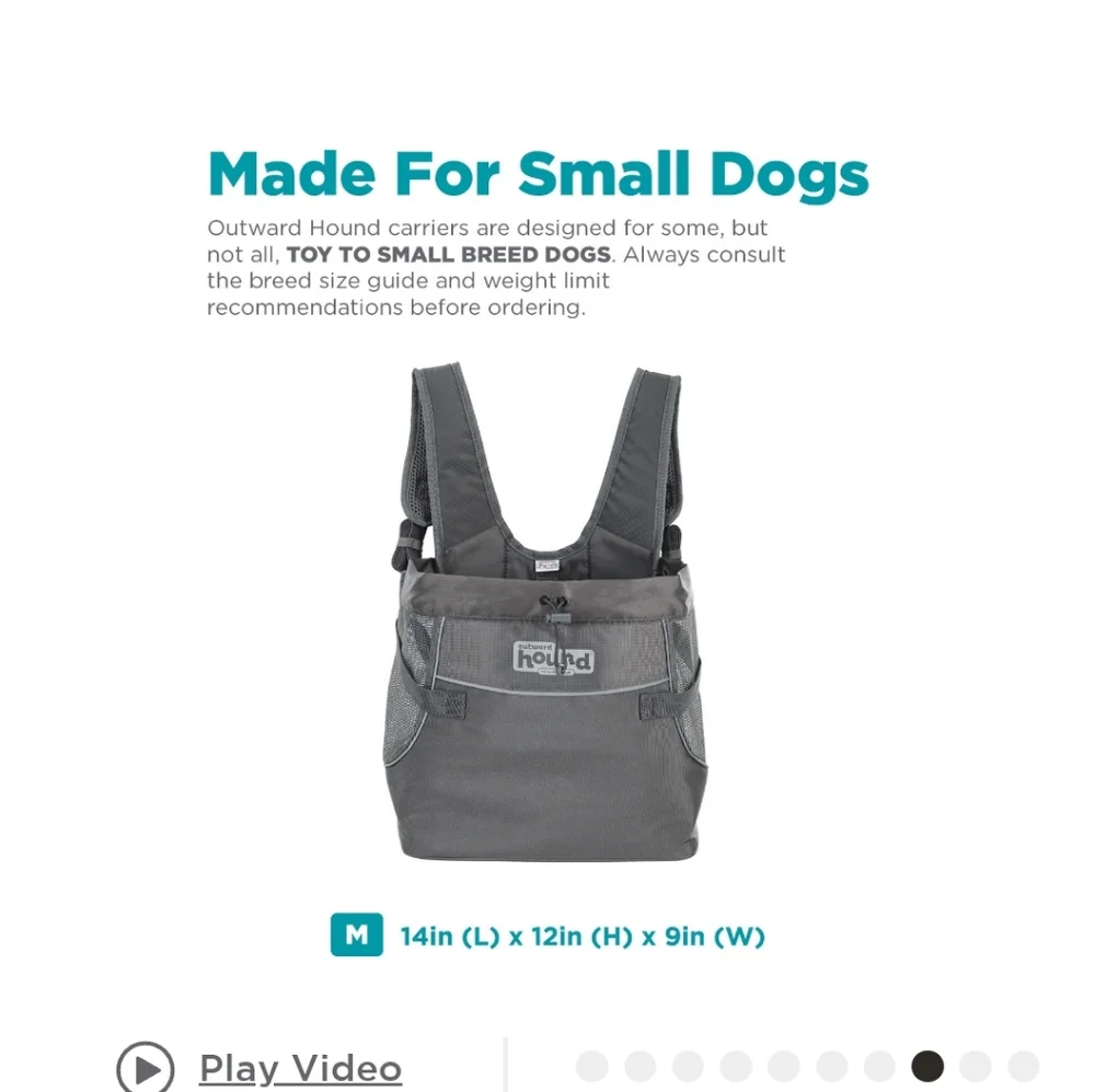 Outward Hound Charcoal PupPak Front Carrier | Sz Lrg. NWOT